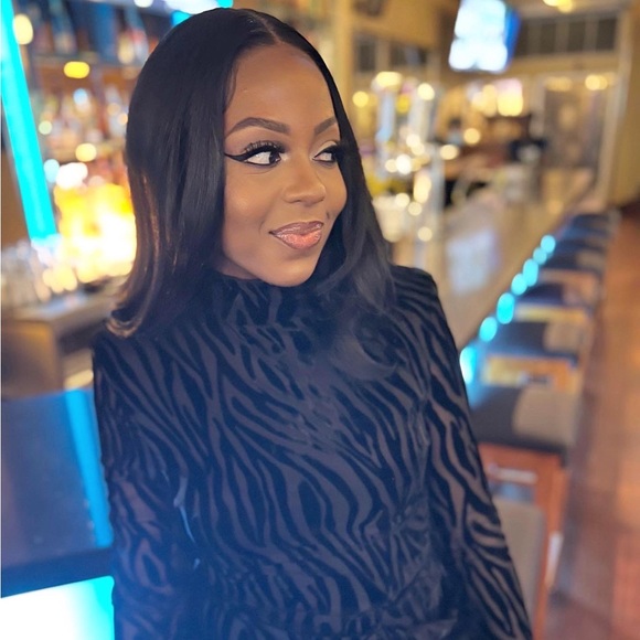 Black Zebra High Neck Draped Midi Dress (with High Split) - Picture 4 of 4